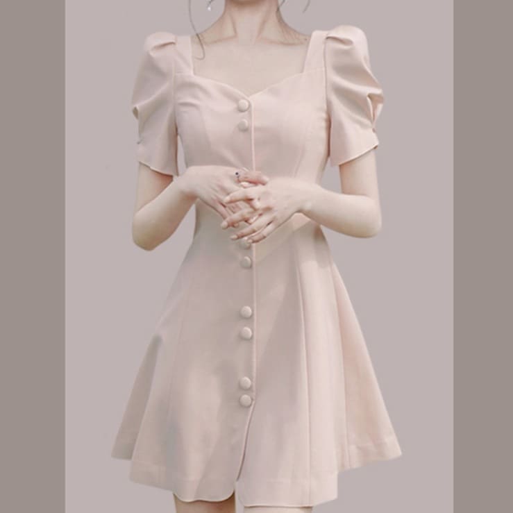 半袖パフスリーブ ミニワンピ Aラインフレアスカート カジュアルミニワンピース ハイウエストオールインワン スカート ワンピース プルオーバー オールインワン ミニスカート フレアスカート ミニ 6,083円