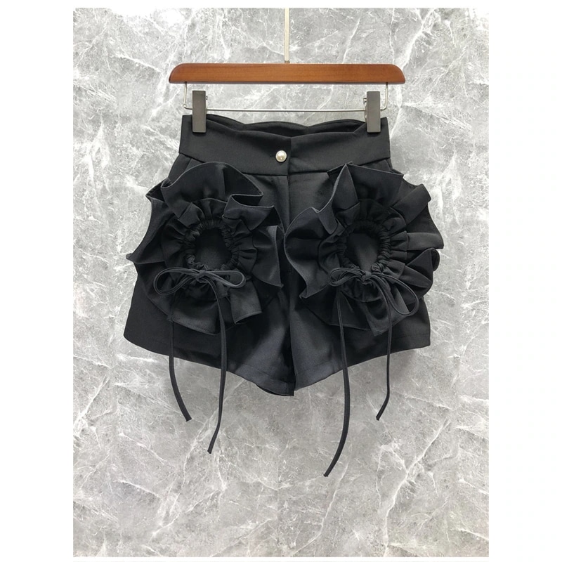 花飾り ショートパンツ Aラインハイウエスト フリル 春夏 キュロットスカート