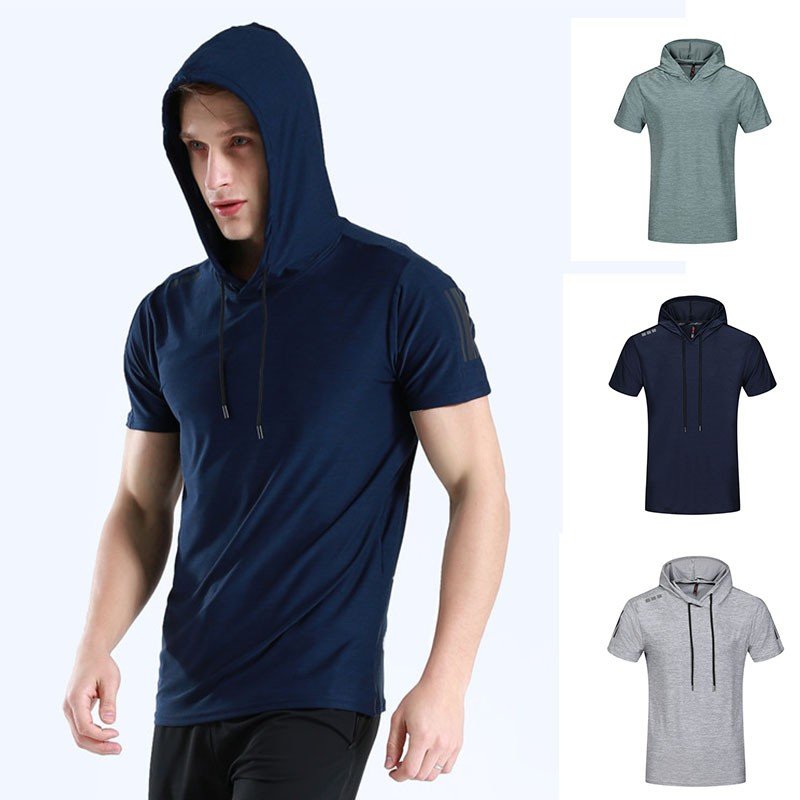 フィットネスウェア ランニングウェア メンズ 速乾 半袖 フード付き Tシャツ スポーツウェア ラン Bryanevans