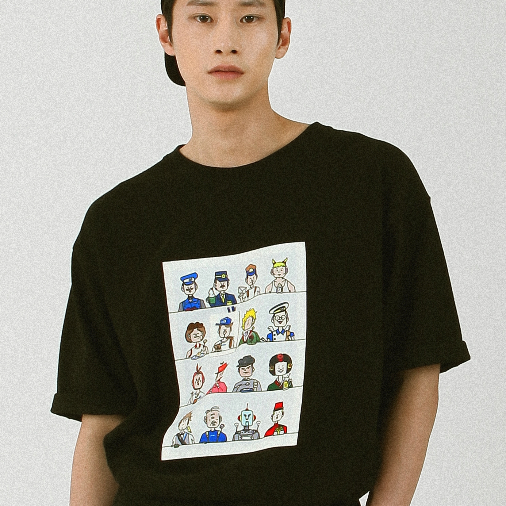 ILLUSTRATION PATCH T-SHIRT_BLACK 韓国半袖Tシャツ