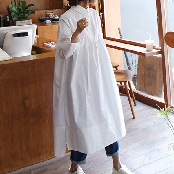 出血大サービス コットンワンピース　長袖　ミモレ丈　ゆったり　チュニック　イレギュラー　ホワイト　ベージュ　ブラック 5,510円