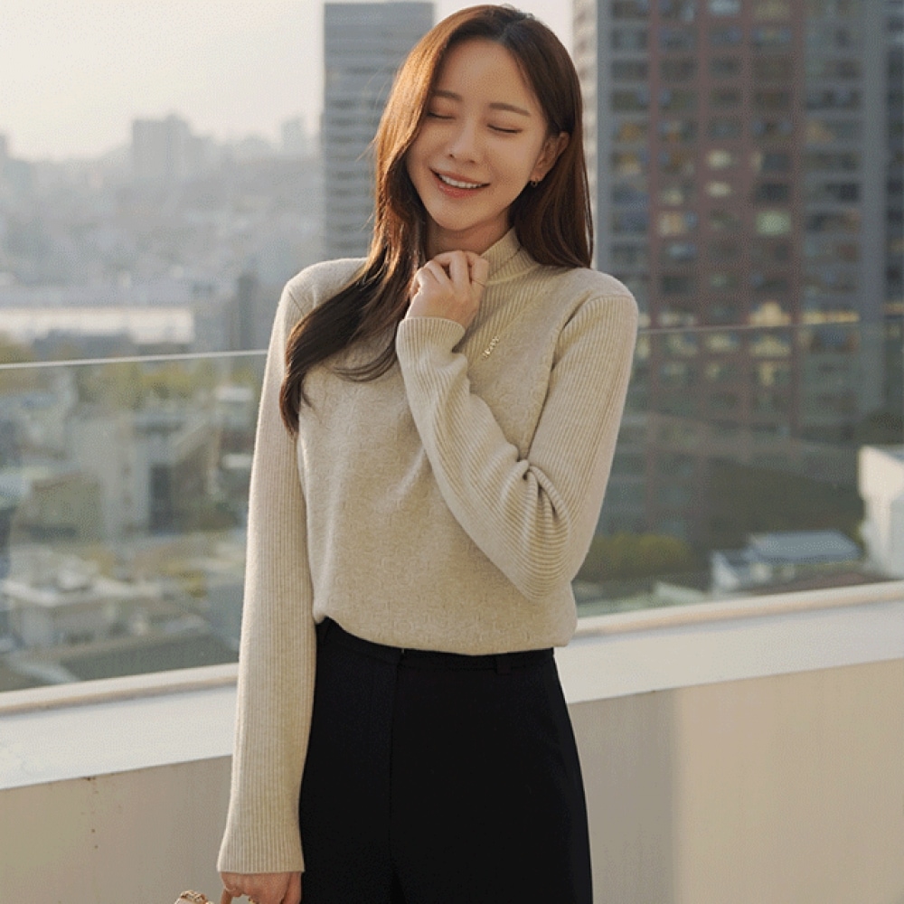 Click & Funny [ミンク] レッドビスコースハーフポーラーニット