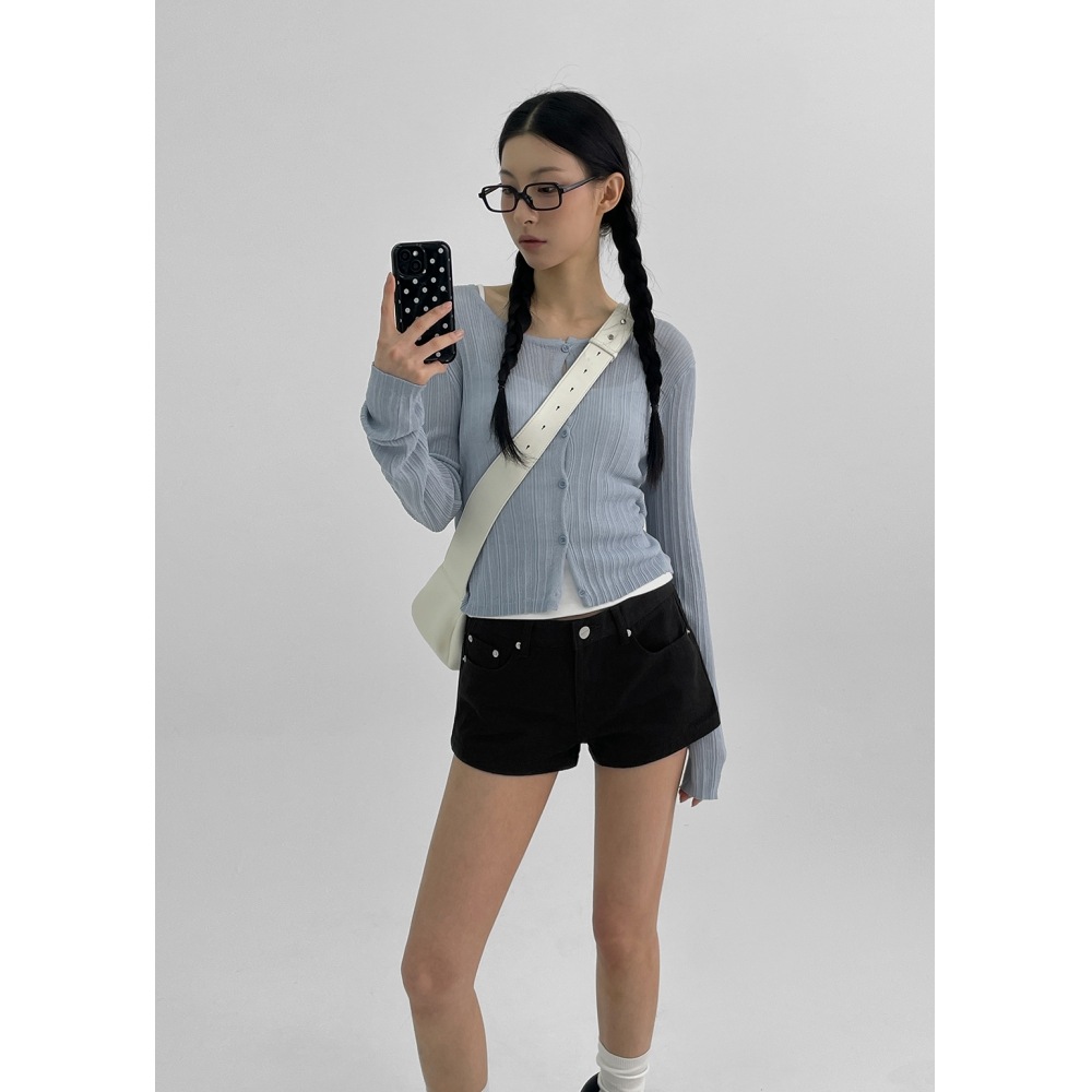 ブラックアップソフィアンラウンドネックリブサマーカーディガン