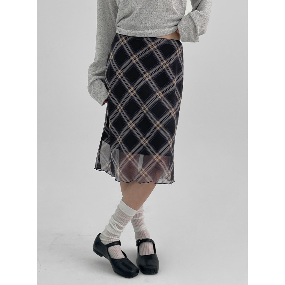 ブラックアップ【春新品】ウィジェントチェックシフォンミディスカート