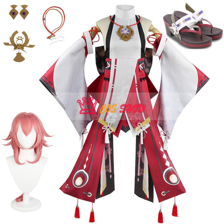 赤字販売!豪華版 原神 げんしん 八重神子 やえみこ コスプレ衣装 cosplay仮装 ウィッグ 靴 能 イベント ステージ服 舞台 ハロウィン 学園祭