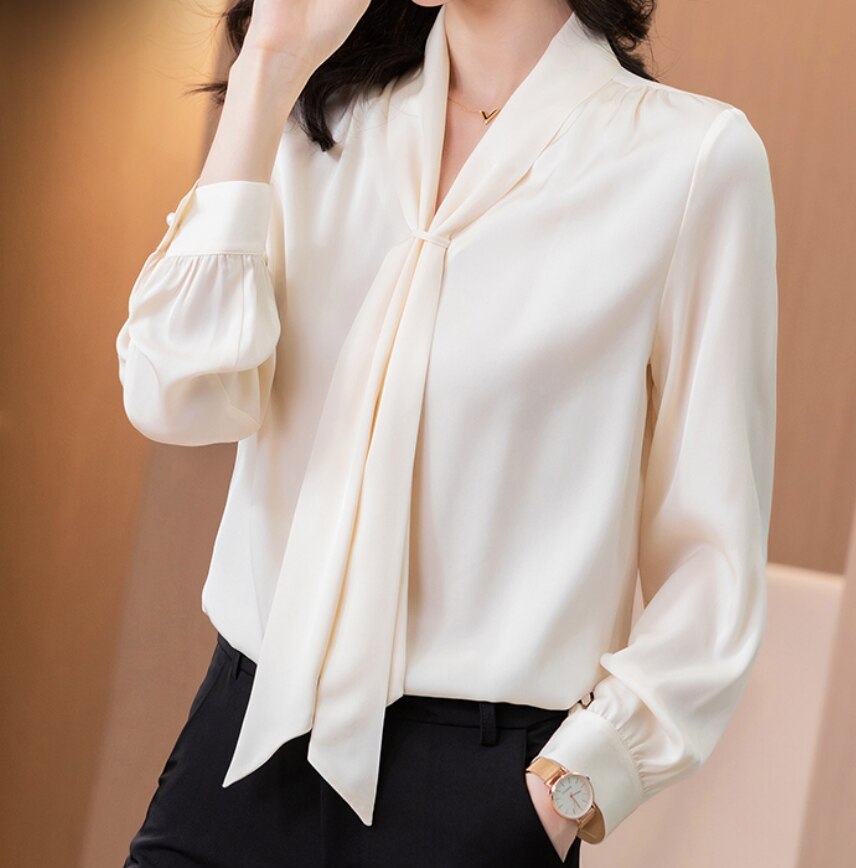 トップス デート かわいい 大人可愛い きれいめ シンプル カジュアル 大人 上品 おしゃれ お洒落 ボウタイ ブラウス 長袖 オフィス 通勤 エレガント ホワイト　ピンク 韓国 2XL モテ コーデ