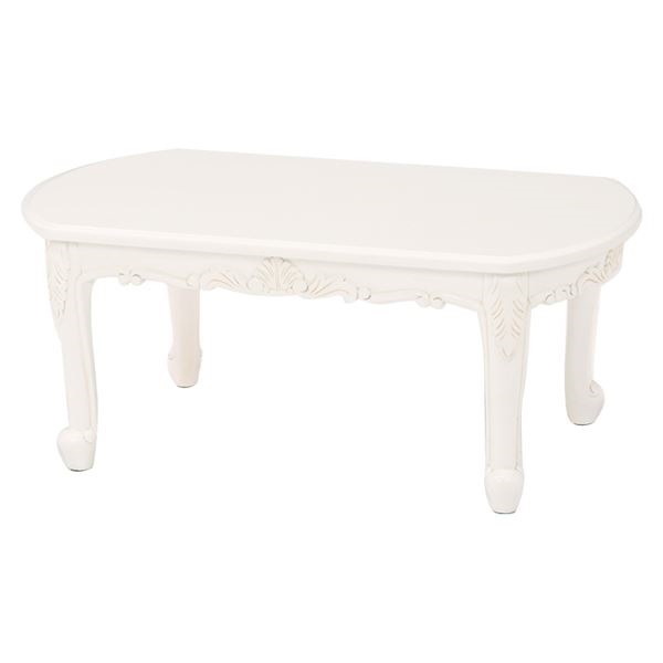 猫足ダイニングテーブル（ローテーブル/リビングテーブル）　幅90cm　木製　アンティークホワイト ヴィオレッタシリーズ