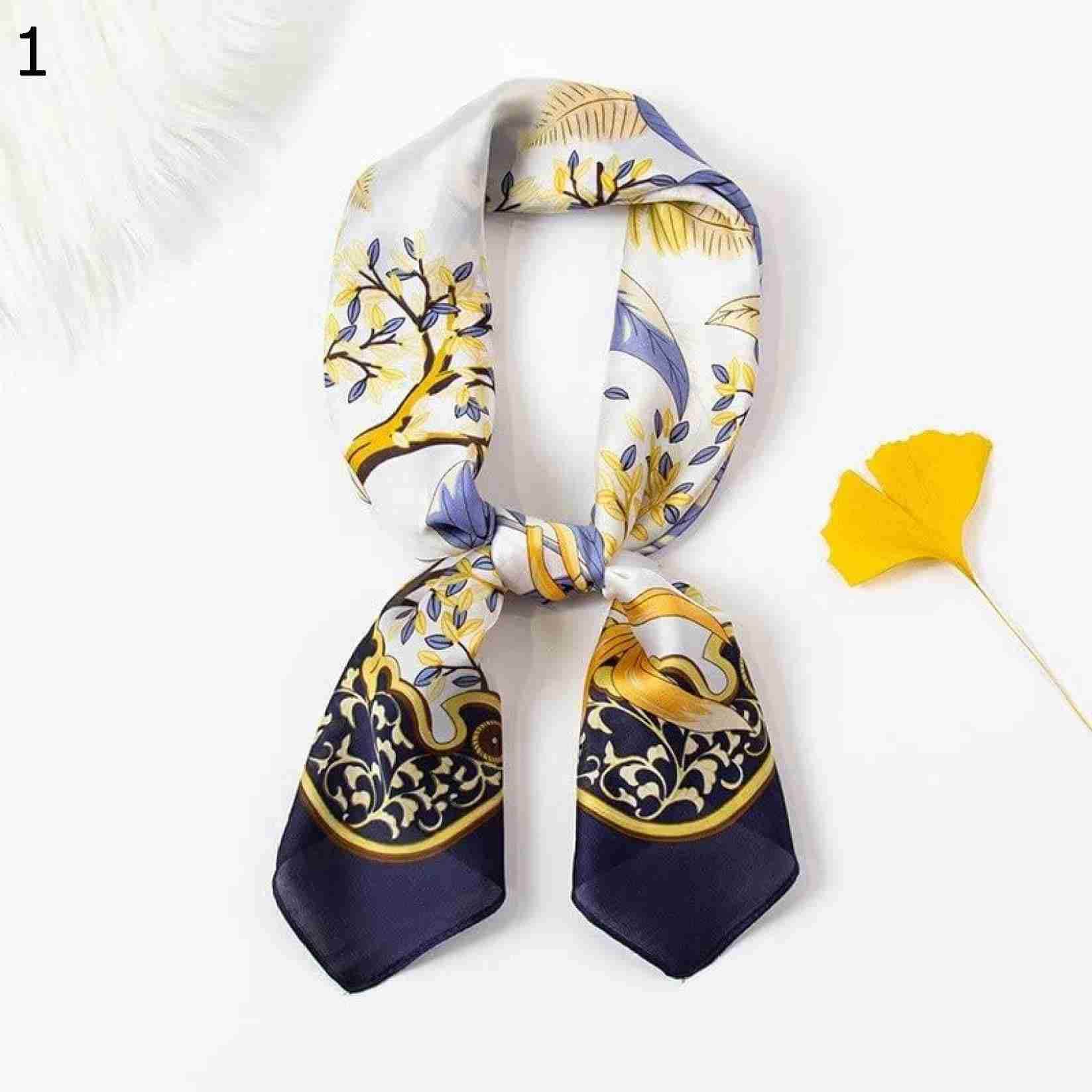 【20%OFFクーポン～】スクエア スカーフラップ ヘア タイ ヘッドバンド 春 秋 ダーク グリーン ヒョウ フローラル ショール スカーフ (Color 70*70cm) 23 : : Si