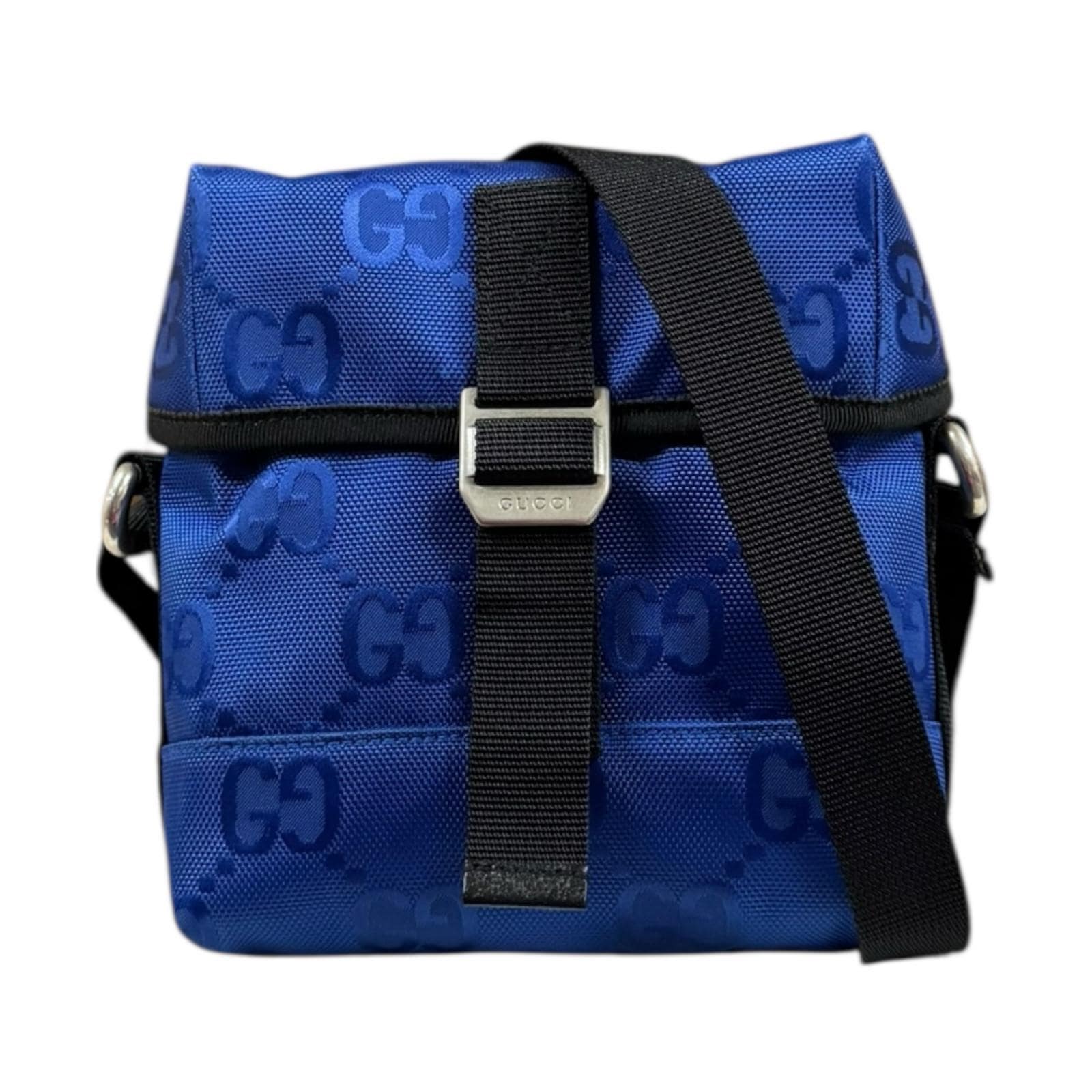 グッチ オブザグリッドメッセンジャーバッグ ショルダーバッグ ナイロン 643858 ブルー GUCCI 中古 美品