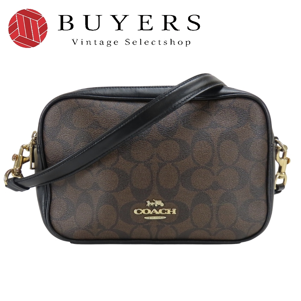 中古 ショルダーバッグ シグネチャー F68168 PVC レザー ダークブラウン ブラック 斜め掛け 普段使い レディース 女性