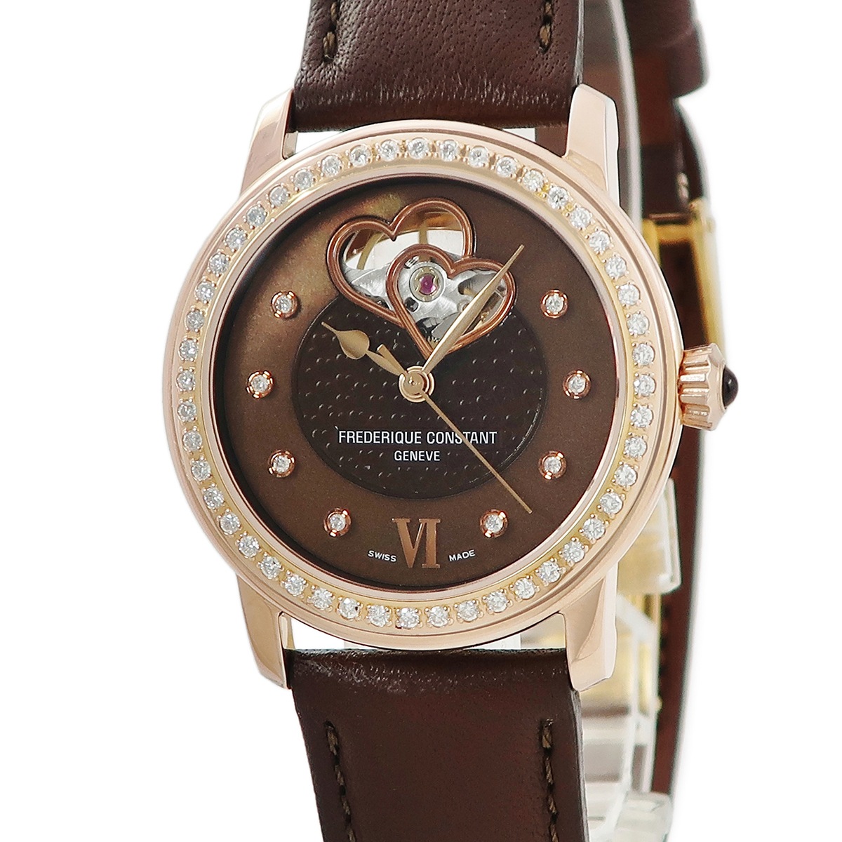 ダブル ハートビート FC-310CDHB2PD4 自動巻き レディース OH済 純正ダイヤ ブラウン 3年保証