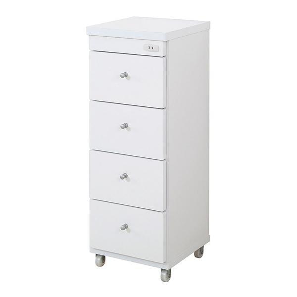 隙間収納 幅 30cm すき間 収納 棚 洗面所 キッチン 4段 引き出し ランドリー キャスターつき コンセント付き 日本製 高品質 白 ホワイト