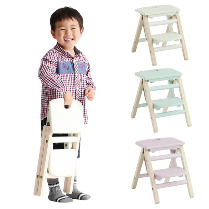 踏み台 子供用 ステップ 折りたたみ コンパクト 収納 木製 2段 33cm ILS-3551 軽い 丈夫 椅子 チェア キッズ 洗面台 キッチン 手洗い お手伝い carrie 市場 Marche