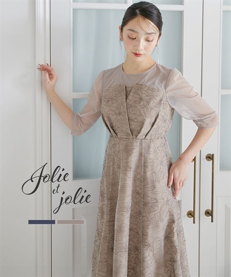 ドレス 結婚式・パーティードレス ビスチェ風刺繍レースワンピースドレス 大きいサイズ有