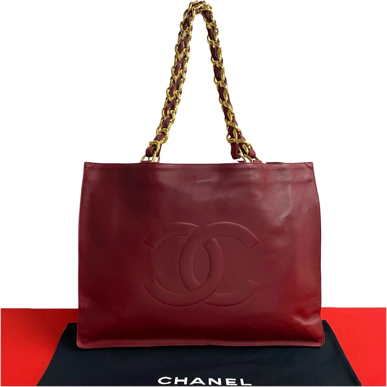 ヴィンテージ ココマークトートバッグ ラムスキン ワインレッド p0013