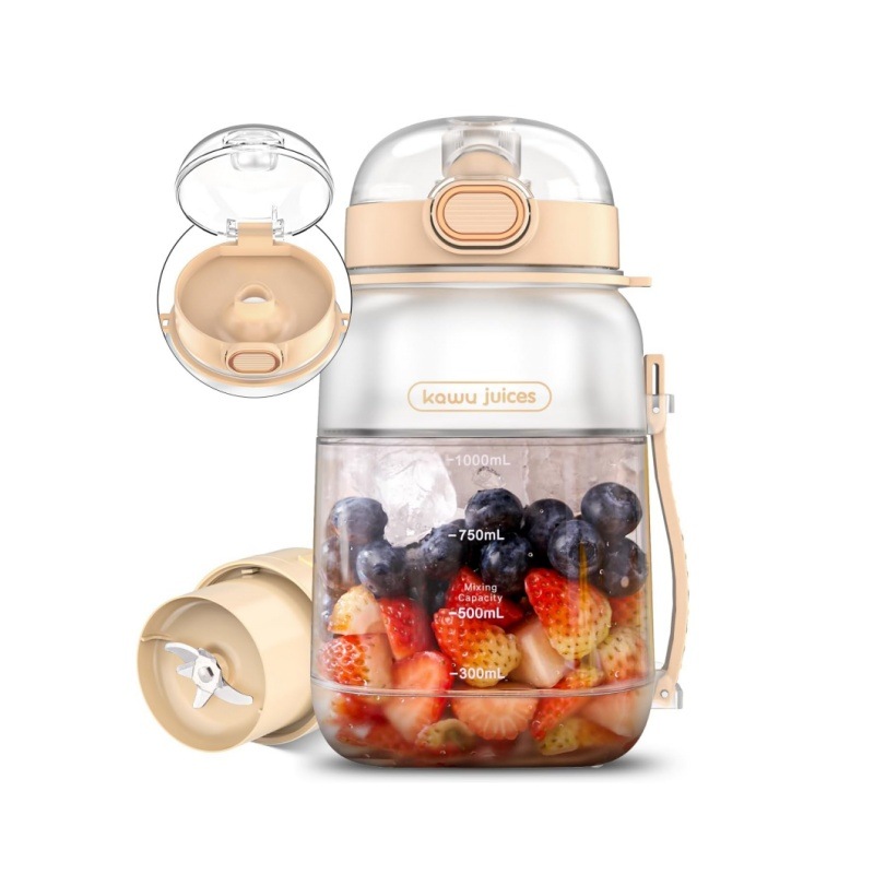 ジューサー ミキサー 洗いやすい スムージー コードレス 充電式 ボトルブレンダー 大容量 1000ML 氷 砕ける ストラップ付き 操作簡単 ギフト 持ち運びやすい kawu