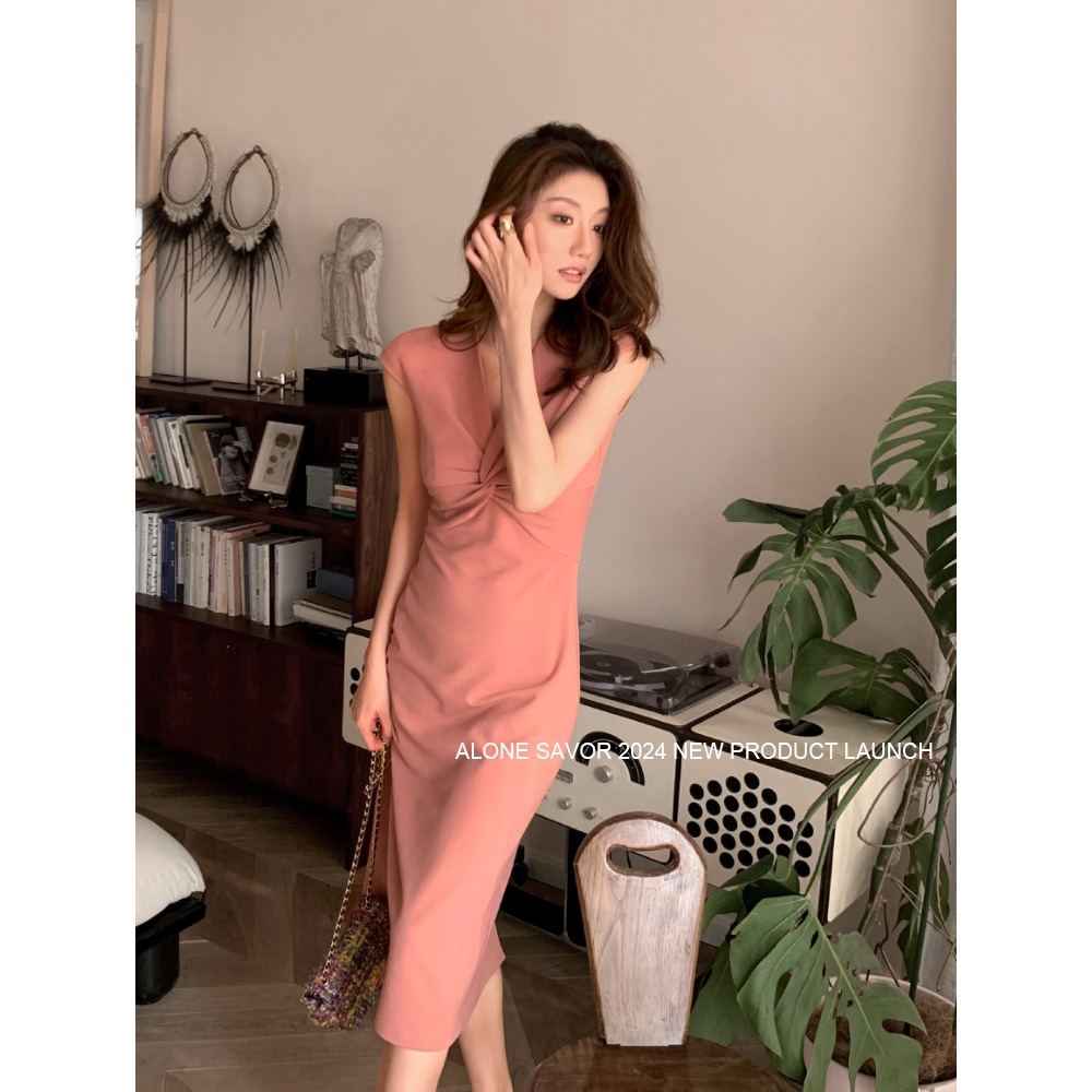 単独で味わい】女性用の長いxierフレンチノースリーブドレススリムとキンクのデザインスカートp334