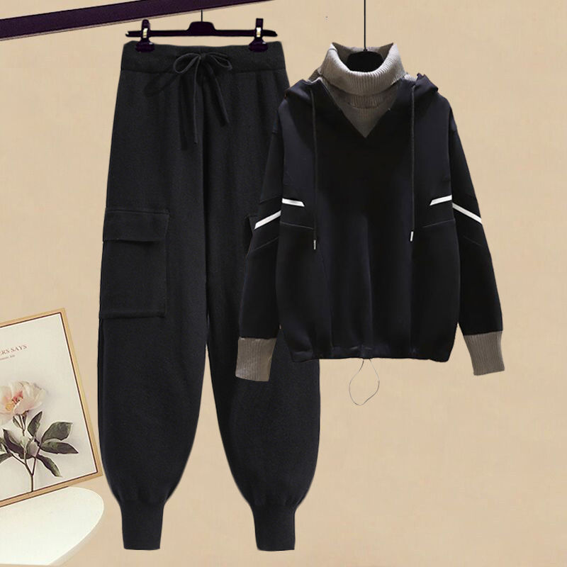 【再入荷予定】 オシャレ レイヤード 配色 セーター+無地 パンツセット