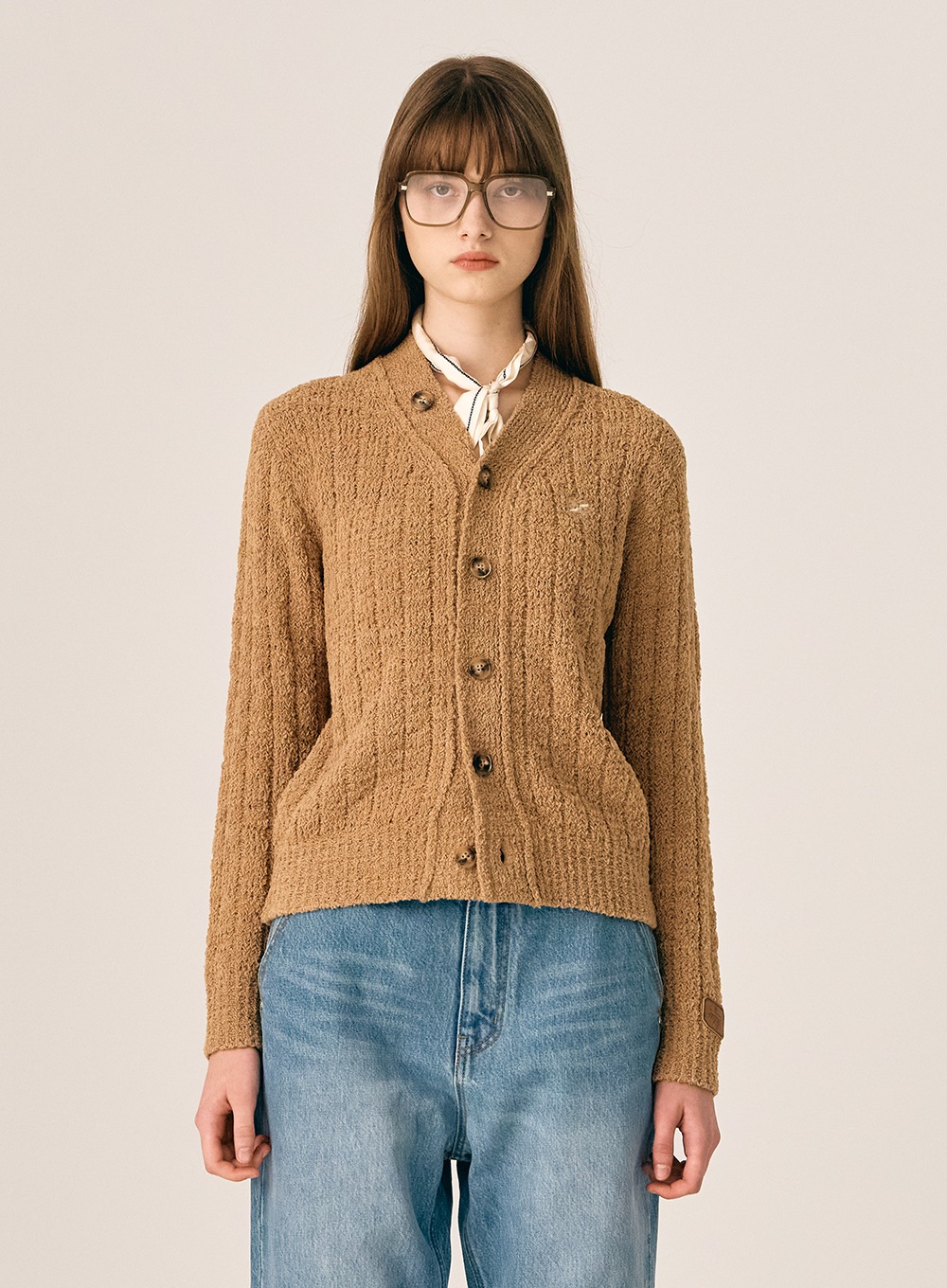 【SATUR】 (W)FARO OVER SIZE BOUCLE CARDIGAN : ORGANIC BEIGE