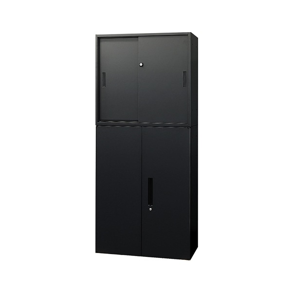 法人限定 Netforce EA-8040-2H23R-W-BK ブラック Easembly (イーセンブリー) 引戸書庫2段+両開き書庫3段セット スチール 幅800×奥行400 メーカー直送