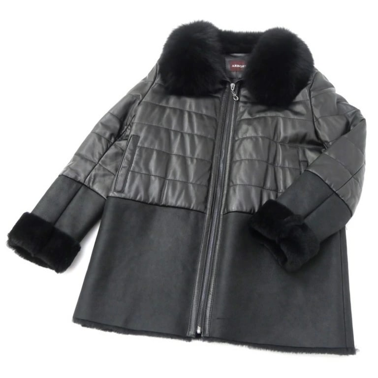 アルボレンテ ARBORENTE 高木ミンク ハーフコート 羊革ムートンコンビ フォックスファー M-Lサイズ 黒 【中古】(67463)