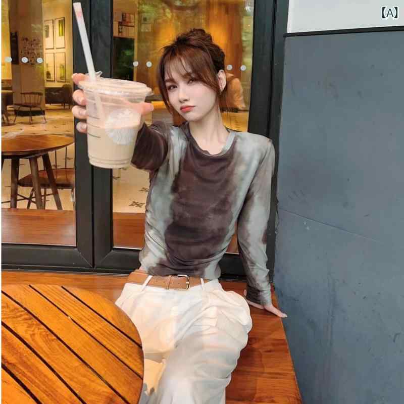 トップス レディース 長袖 タイダイ 染め 韓国 日焼け止め Tシャツ おしゃれ カジュアル ファッション グレー ブルー