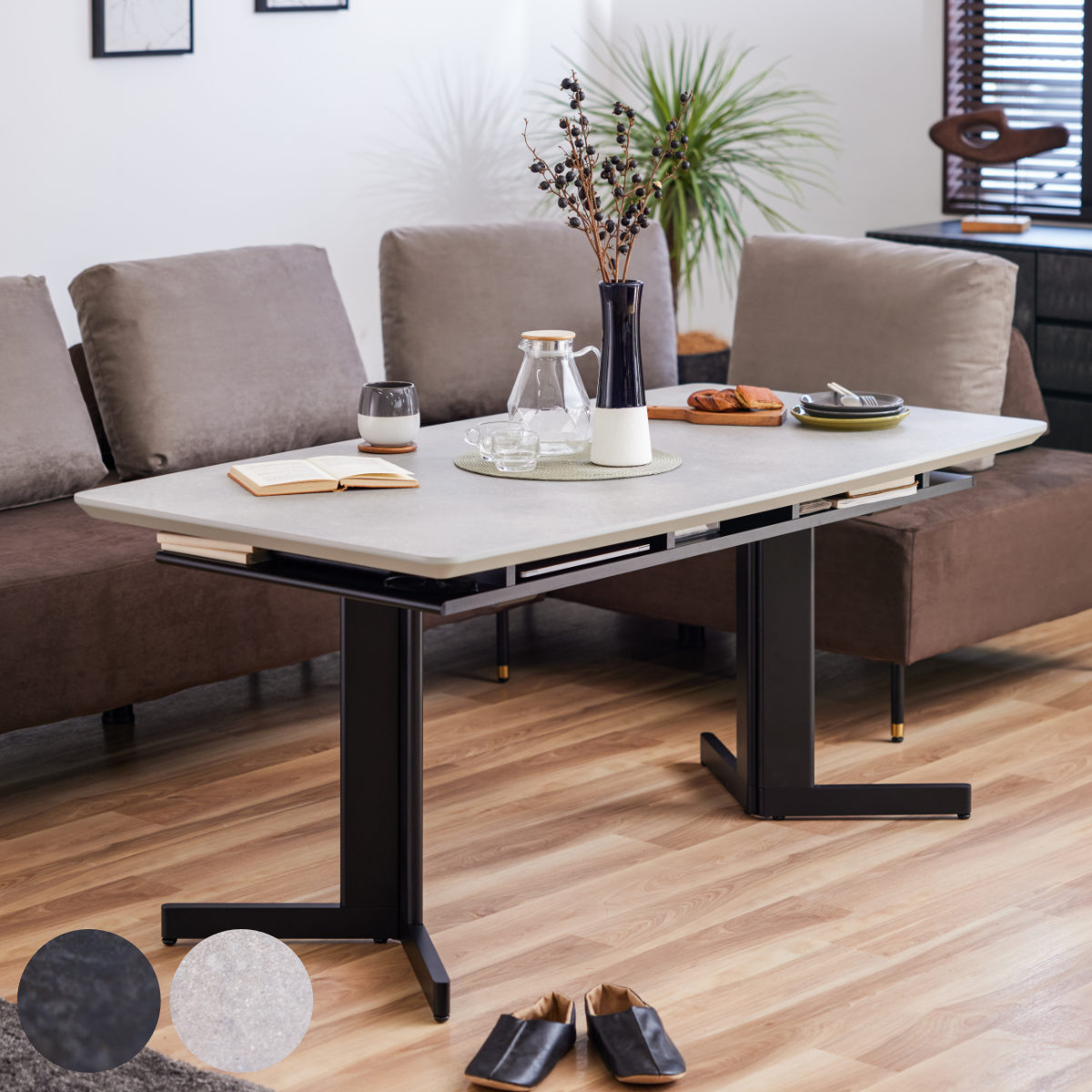 ダイニングテーブル 幅160cm 収納棚付 4人掛け ダイニング 食卓 テーブル 石目調 ストーン調 高級感 スタイリッシュ 長方形 開梱設置