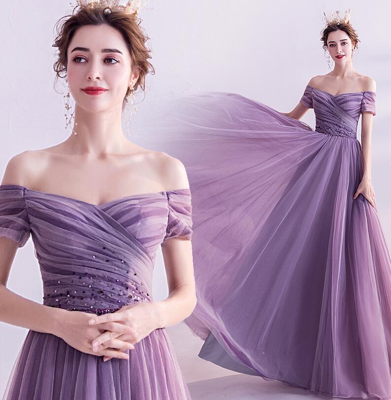 新品 コンサート 演奏会ドレス カク 二次会ドレス 花嫁ドレス 演出服 Aラインドレス 結婚式 披露宴 紫 カラードレス 前撮り イブニングドレス 大人気 オフショルダードレス ブライダル 演奏会