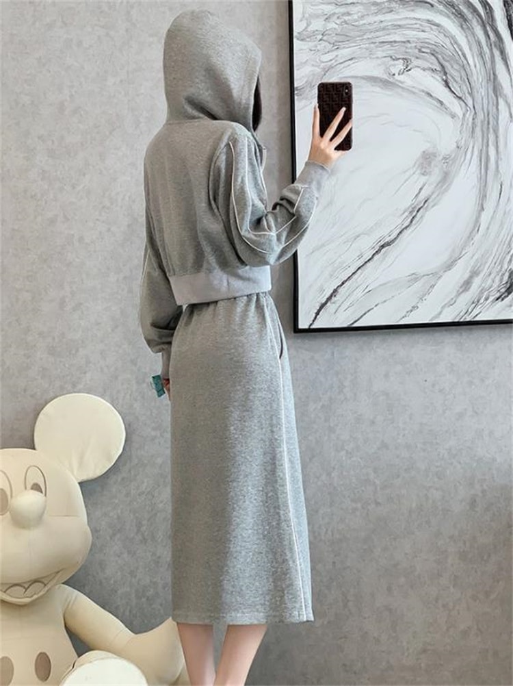韓国ファッション パーカー 2点セット 綿 快適 スプリット ニットスカート カジュアル スリム ファッション ロングスカート