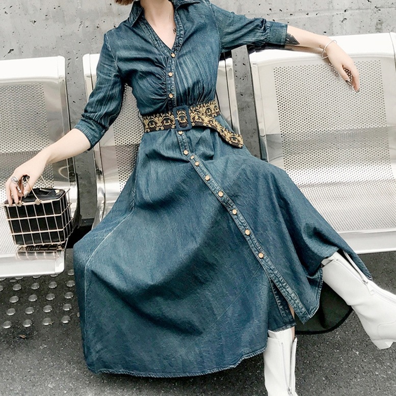 ワンピース レディース デニムワンピース ロングワンピース シャツワンピース デニムドレス