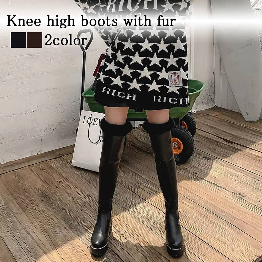 ロングブーツ レディース ファー付ニーハイブーツ 疲れない ジョッキーブーツ ストレッチ 厚底 編み上げ 防寒 冬 スエード ムートンブーツ レース 歩きやすい 大きいサイズ ワイド 秋 ショートブー