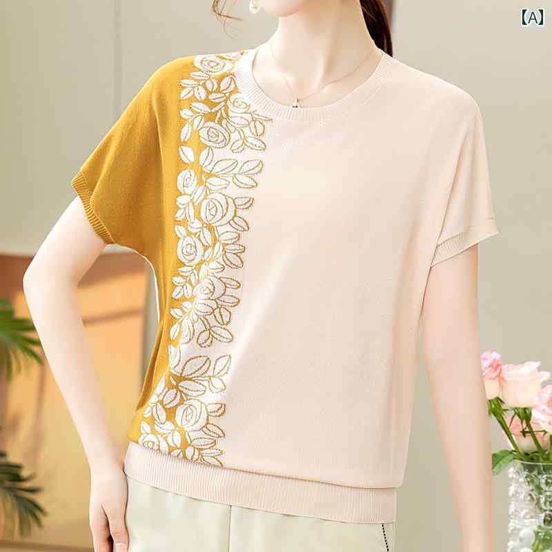 トップス レディース おしゃれ 上品 通勤 オフィス カジュアル 母 夏 半袖 Tシャツ 大きめサイズ ひんやり 快適 セーター 薄手 涼しい 涼しい