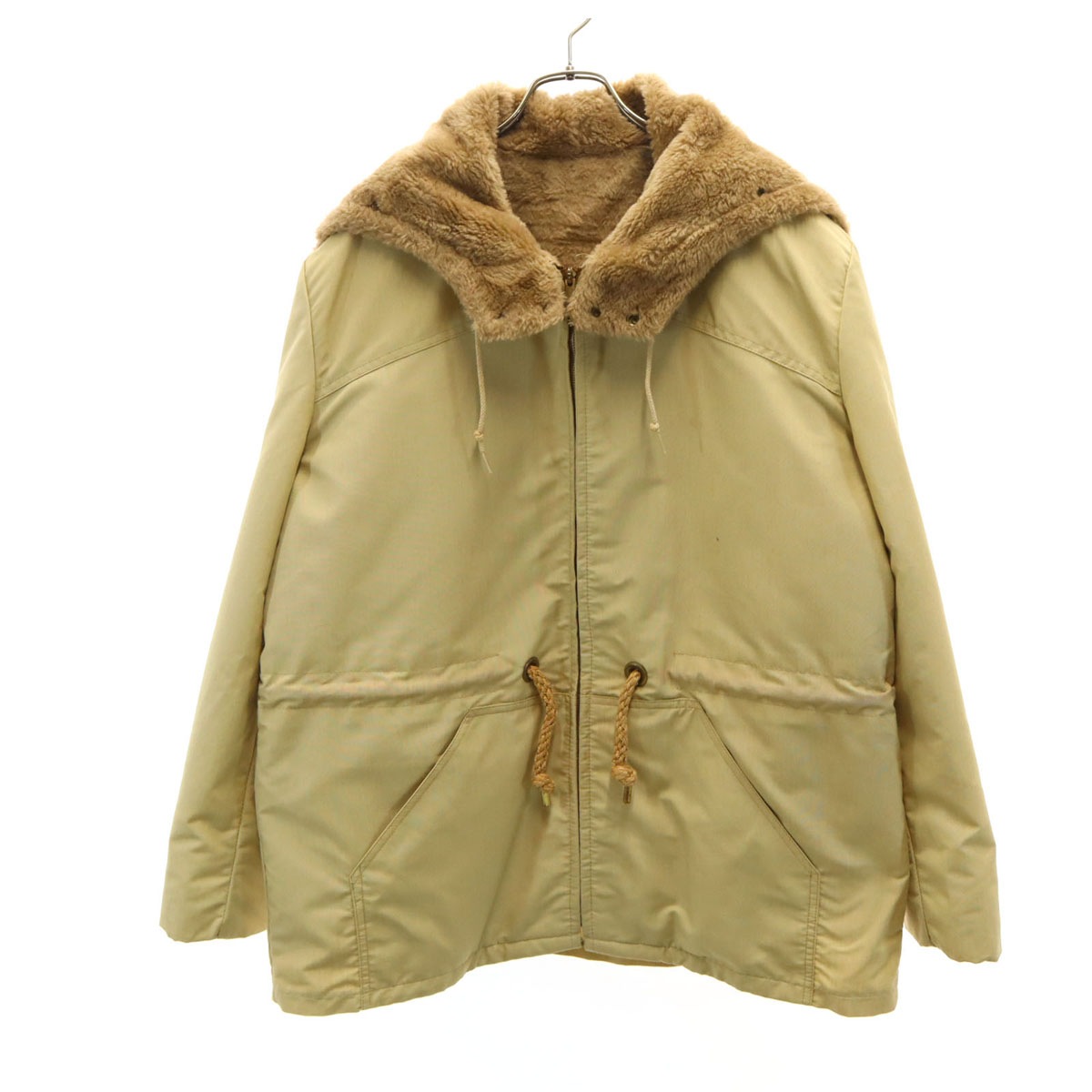70s ヴィンテージ ミリタリージャケット ベージュ系 裏ボア IDEALジップ メンズ 古着
