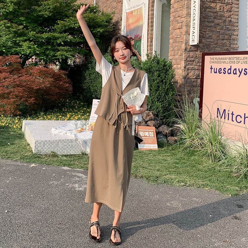 2024年夏の新しいスリーピーススーツ涼しげシャツワンピさらっとリネンワンピ/愛されドッキングワンピースTシャツワンピース