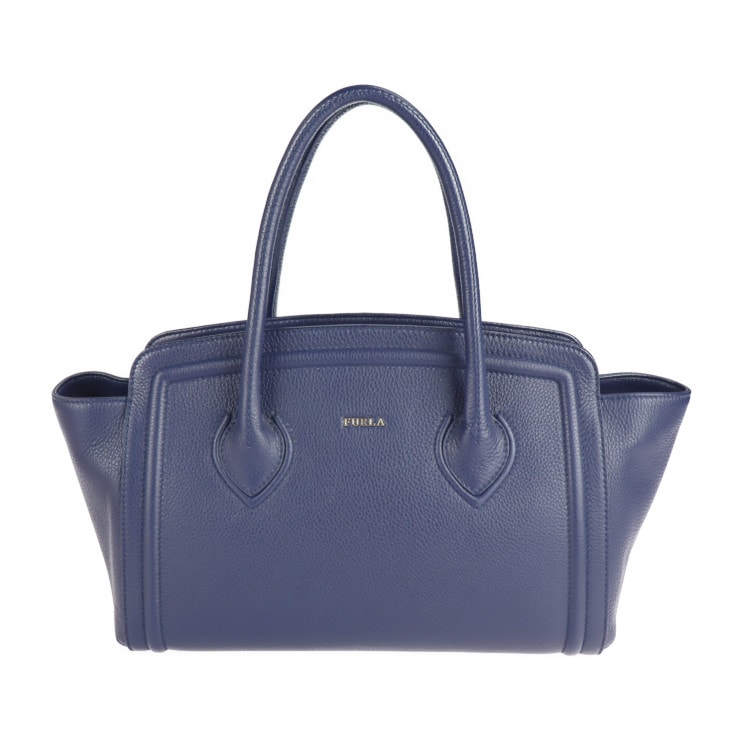 美品 Furla フルラ トートバッグ - COLLEGE カレッジ レザー ネイビー ゴールド金具 ハンドバッグ 本物保証 中古