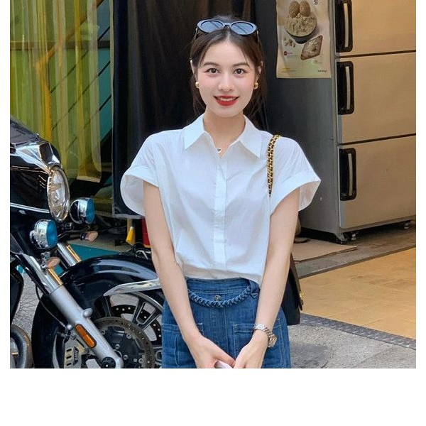 半袖 白 シャツ レディース ゆったり 細見え ファッション 学生 ミドル丈 シャツ 春夏 薄手 トップス141186