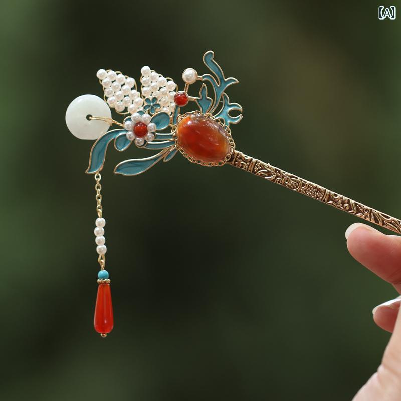 かんざし 大人式 卒業式 チャイナ風 ヘアピン レディース クール 花モチーフ ビーズ レトロ 漢服 アクセサリー 髪飾り 簪