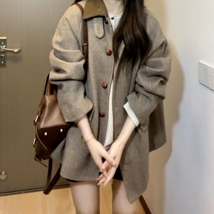 ジャケット アウター 前開き ウールタッチ 切明 ボタン オーバーサイズ アウター 長袖 大人可愛い お洒落 こなれ感 普段使い