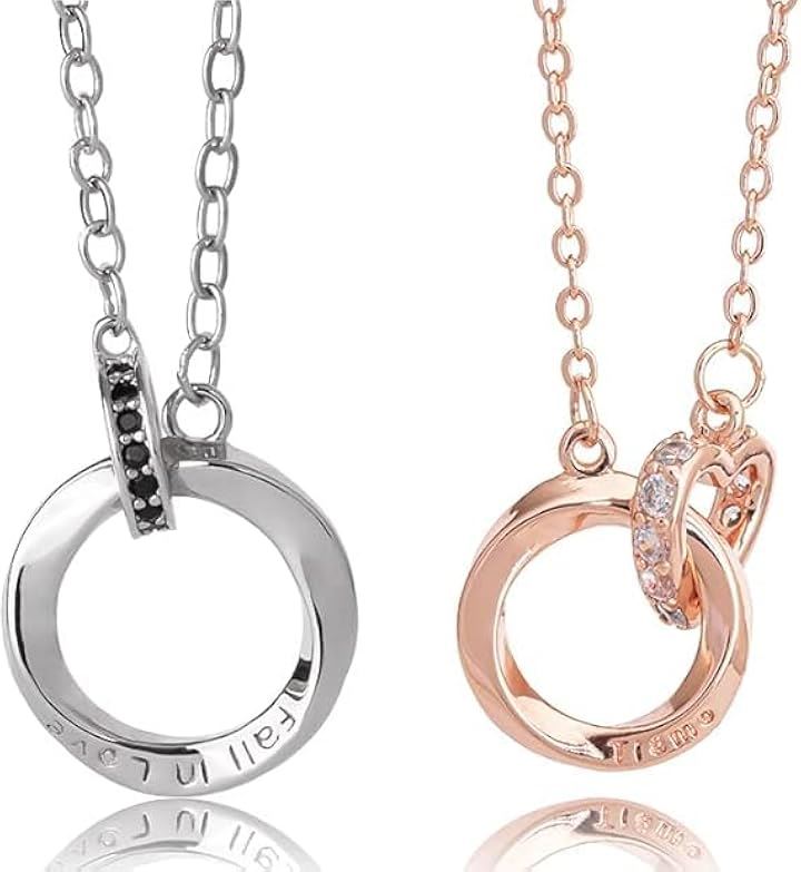 ペア ネックレス カップル メンズ レディース リング ジュエリー ハート プレゼント ケース 紙袋 付きプラチナ ブラックジルコニア+シルバーレディース ピンクゴールド＋ハート型