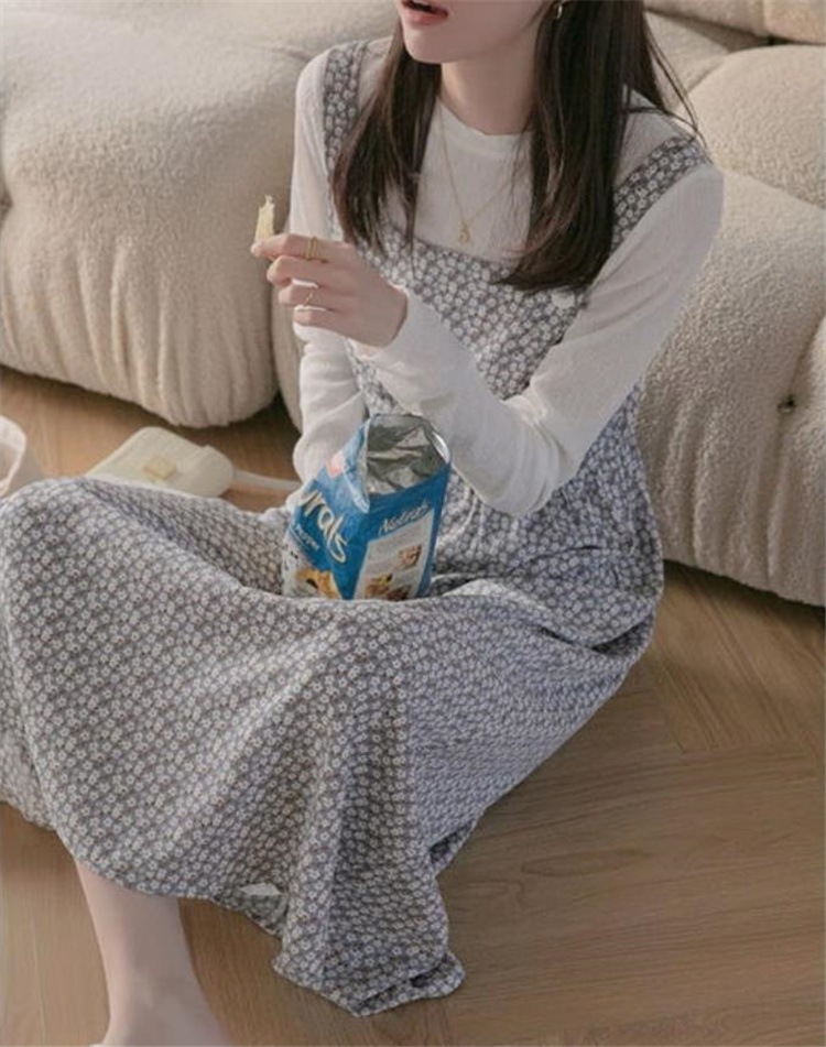 活気少女 早い者勝ち 花柄ワンピ レトロ 気質 ロング サスペンダースカート 学生 小さい新鮮な