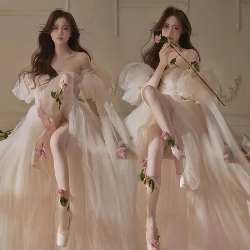 24フォトスタジオ写真服ウェディングドレス森風スーパーフェアリードリームドレスエレガントで耽美な雰囲気のガーゼスカート
