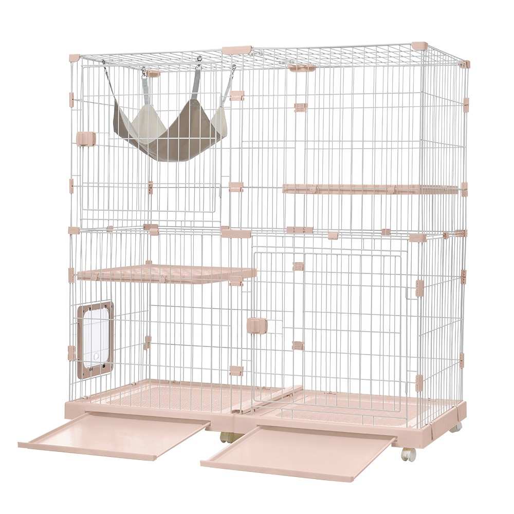 猫 ケージ キャットケージ 2段 幅広設計 自由組み合わせ 猫ドア付き ハンモック付き 大型 猫ゲージ 高級感 おしゃれ キャットハウス ネコ ハウス 多段 留守番 保護 脱走防止 多頭飼い 多頭