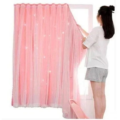 【20点セット】【急速出荷】カーテン 遮光 断熱 レース 一体型 二重 ル 姫系 プライバシー保護 スター 星 おしゃれ ピンク スター 安い オーダーカーテン　貼り付け187