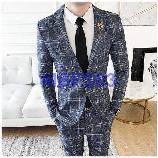 ビジネススーツ メンズ 2ピーススーツ　スリーピーススーツ チェック柄 おしゃれスーツ 二次会 結婚式 ビジネス 卒業式 成人式