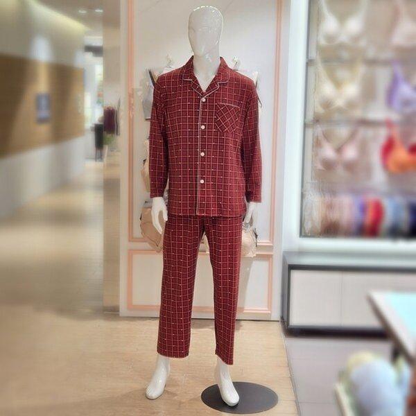 AK盆唐店 ポリ起毛 ハートチェック 男性 パジャマ MP8879A-RED