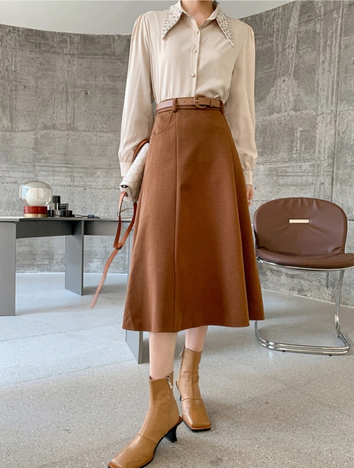 レディース　ロングスカート 洗える 防シワ レディースファッション ボトムス スカート フレアスカート 上品　ポケット付き　ビジネス　通勤 フォーマル　細身　大きいサイズ　秋冬物