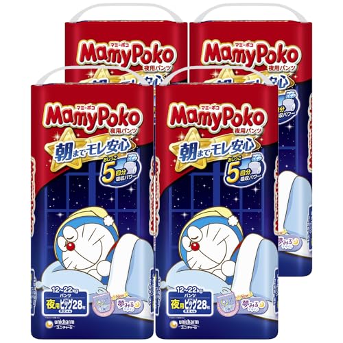 【パンツ ビッグサイズ】マミーポコ 夜用パンツ ドラえもん オムツ（12~22kg）112枚（28枚×4） [ケース品]