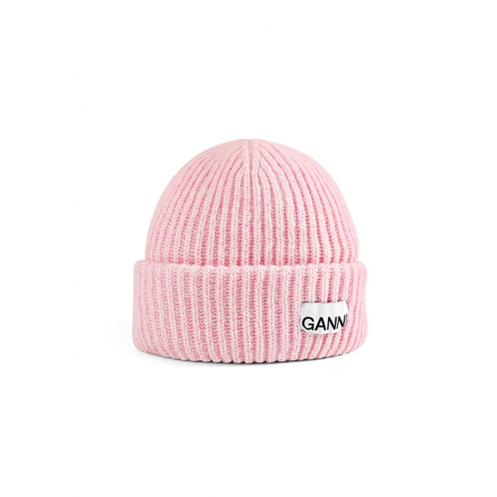 GANI ユニセックスストラクチャードリブロゴパッチウールビーニーハット (A4429 395)