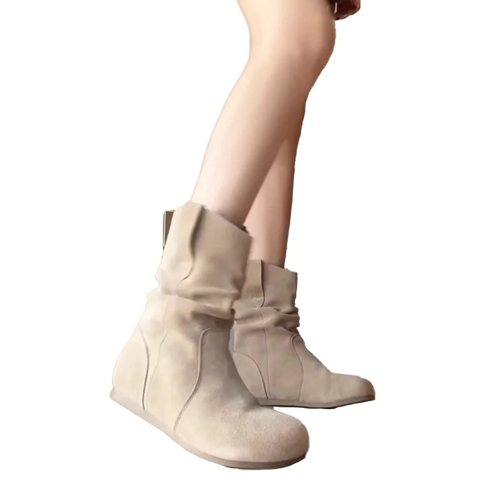 [最安値挑戦]！靴 歩きやすい シューズ 疲れない フェイクレザー くしゅくしゅ スエード調 1cm ブーツ ローヒール フラット 裏起毛なし/裏起毛あり ショートブーツ 秋冬 レディース ミドルブー