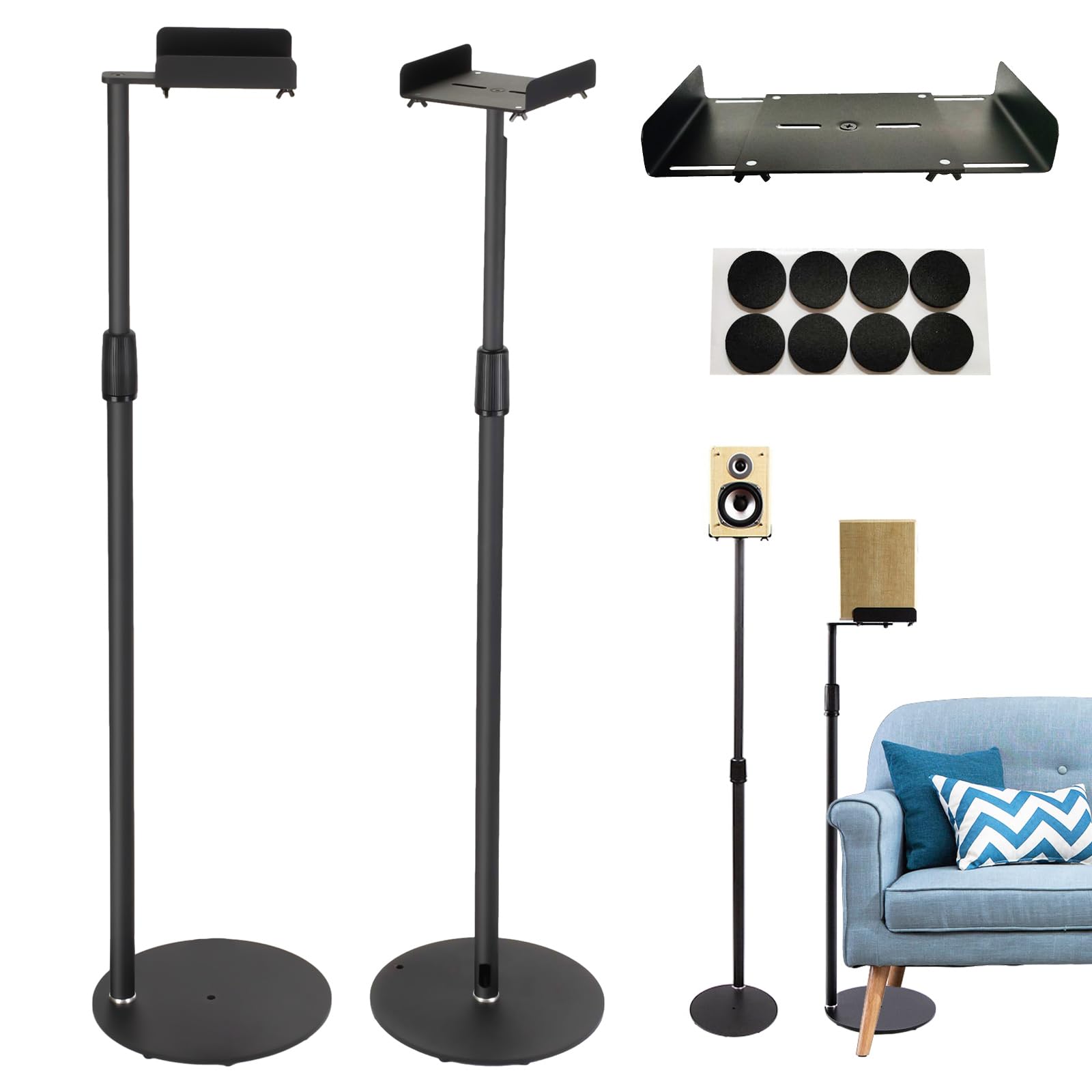 aleawol スピーカースタンド 2台1組 フロアスタンドスピーカー 高さ調整可能 750~1400mm 天板 幅調節可能 130~220mm 奥行き130mm 耐荷重6kg ケーブルマネジメント付